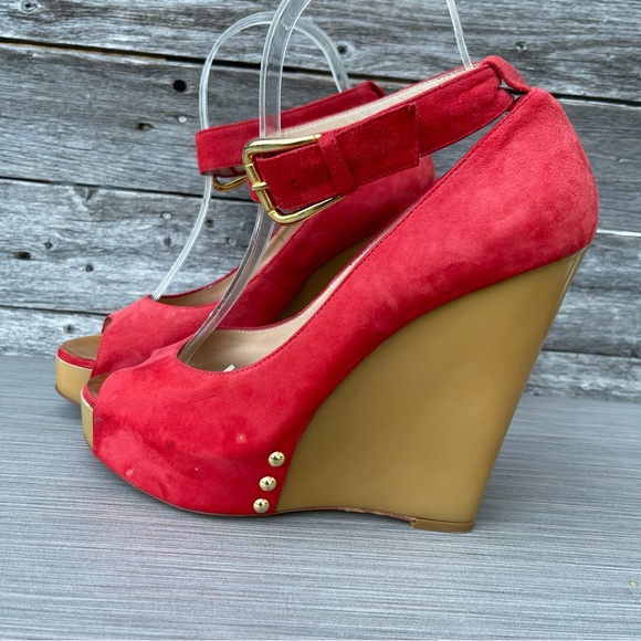 Giuseppe Zanotti Red Suede Wedge Pumps - Picture 6 of 11